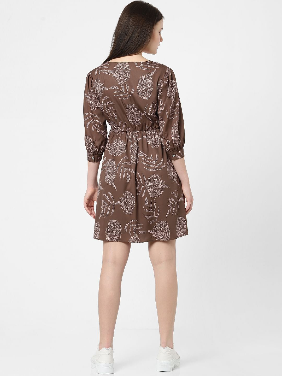 Dull Brown Printed Shift Dress