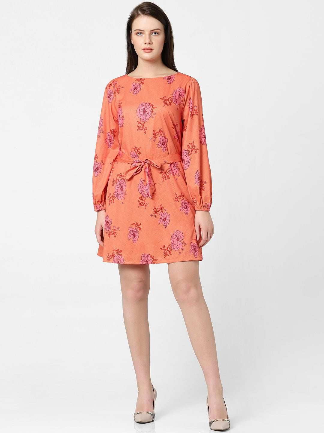 Orange Floral Shift Dress