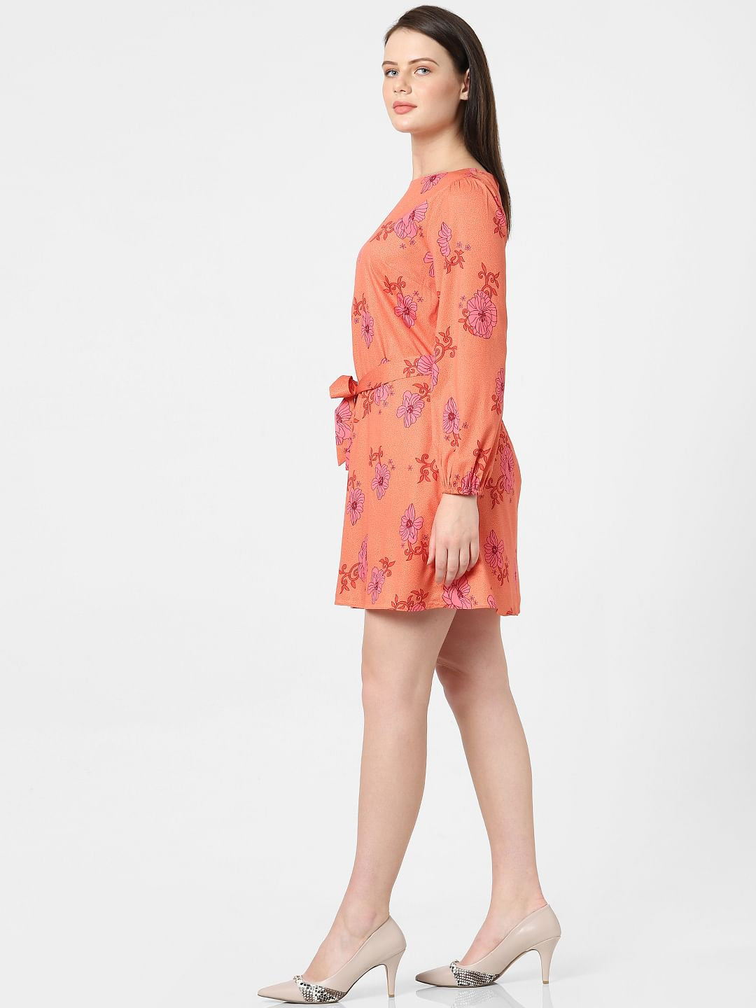 Orange Floral Shift Dress