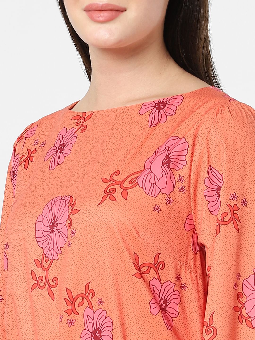 Orange Floral Shift Dress