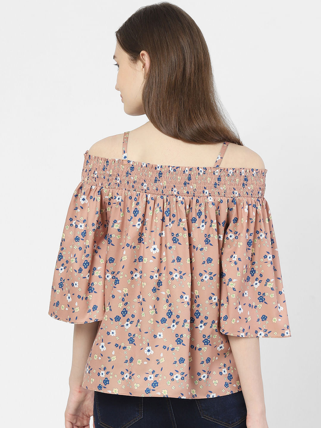 Beige Floral One Shoulder Top