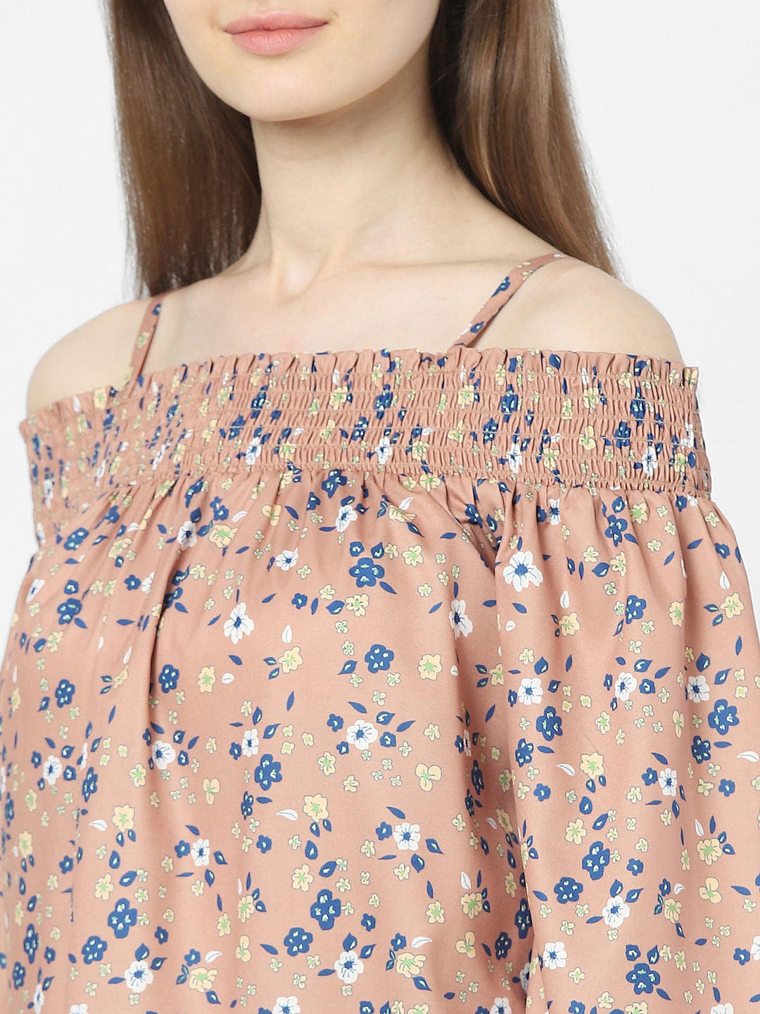 Beige Floral One Shoulder Top