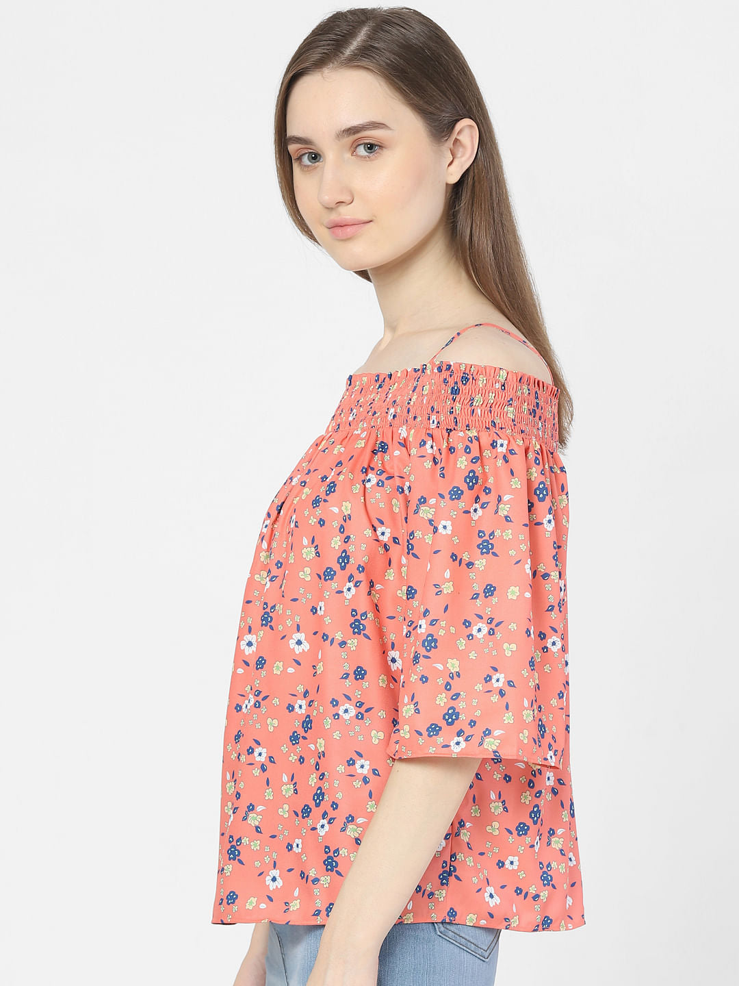 Orange Floral Off-Shoulder Top
