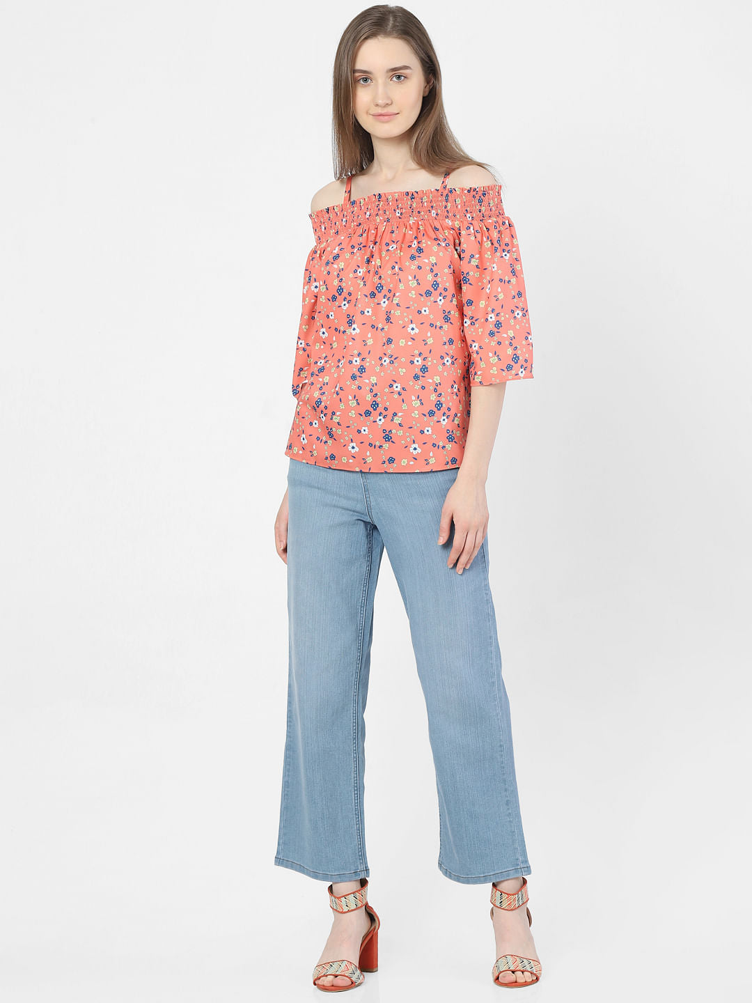 Orange Floral Off-Shoulder Top