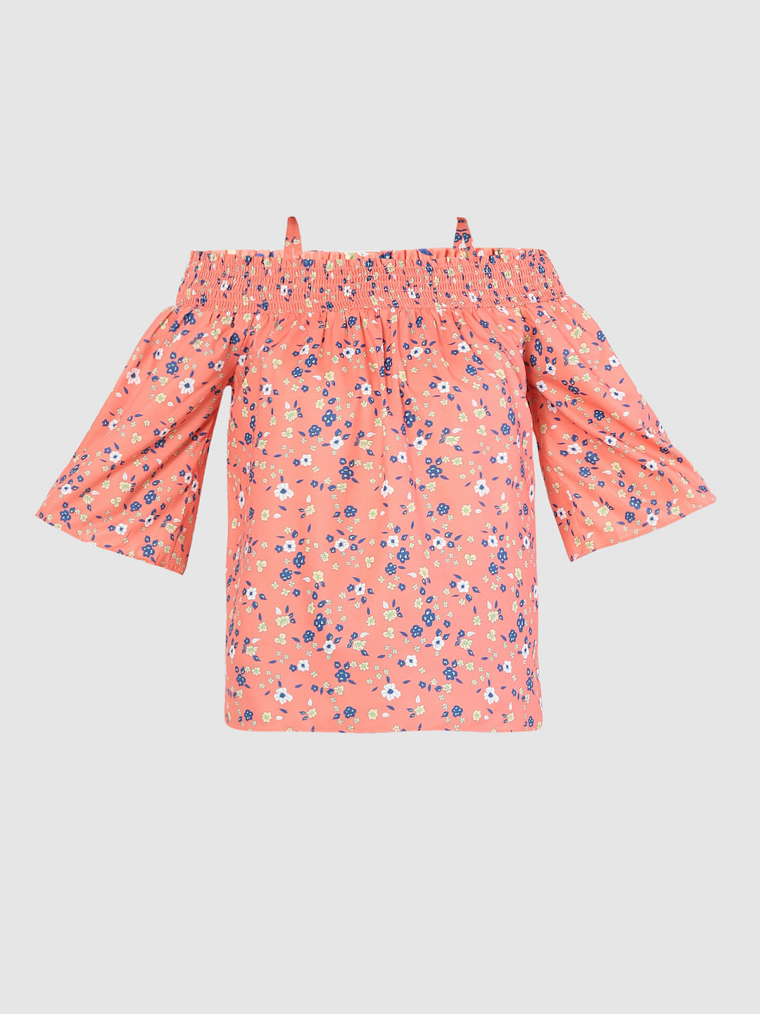 Orange Floral Off-Shoulder Top