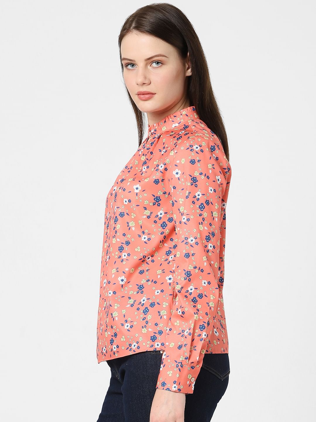 Orange Floral Print Top