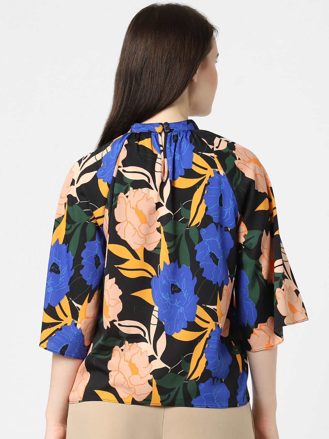 Black Floral High Neck Top