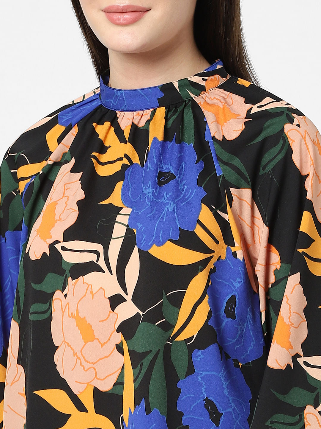 Black Floral High Neck Top