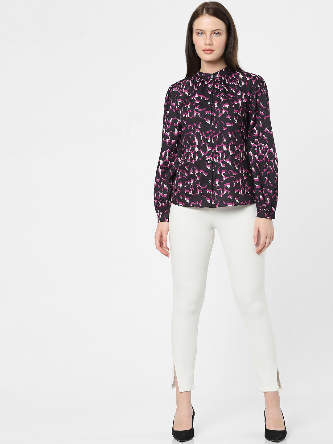 Black Abstract Print Top