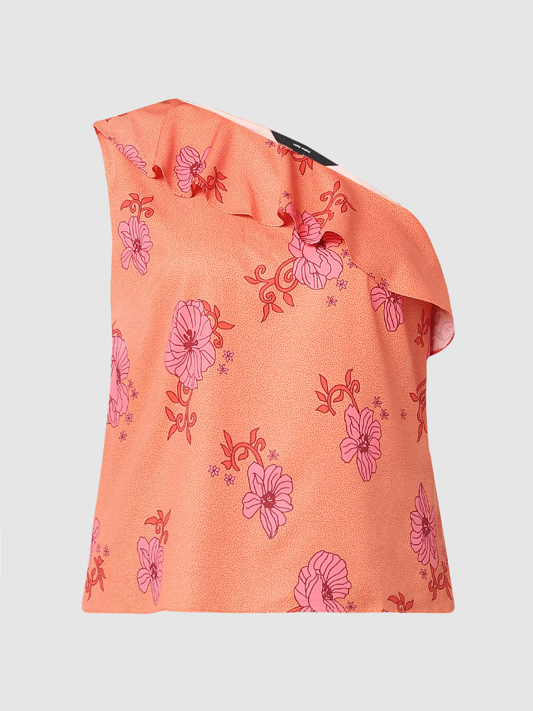 Orange Floral One-Shoulder Top