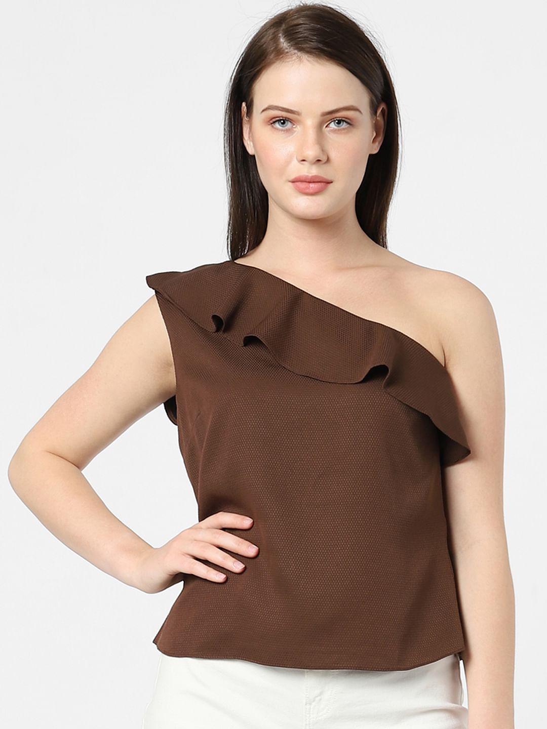 Dark Coffee One Shoulder Top