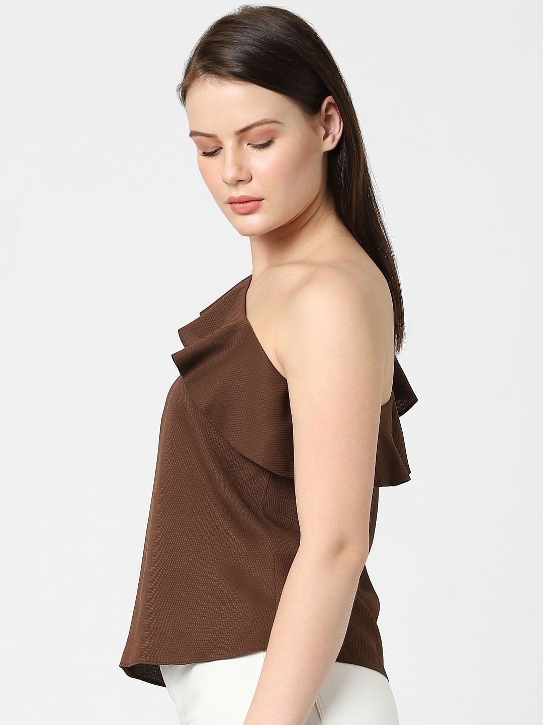 Dark Coffee One Shoulder Top