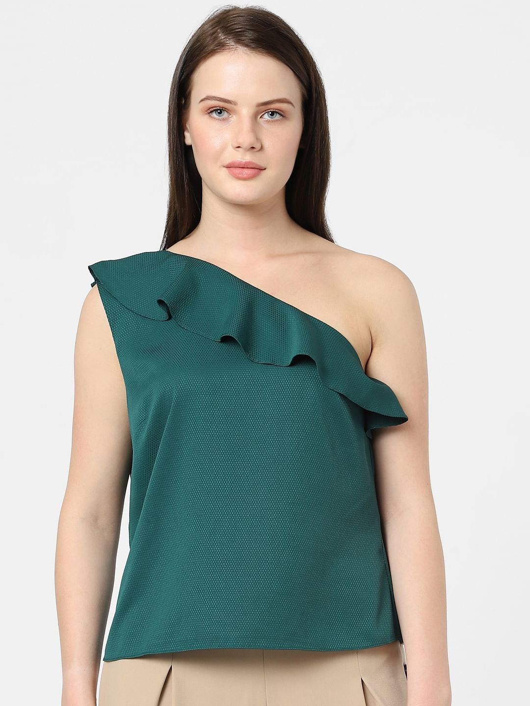 Dark Green One Shoulder Top
