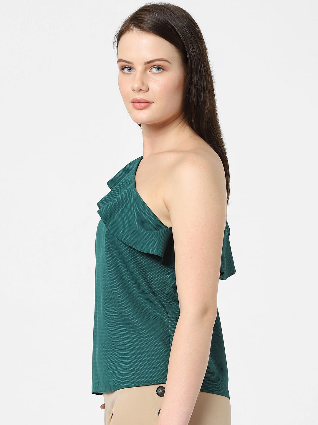 Dark Green One Shoulder Top