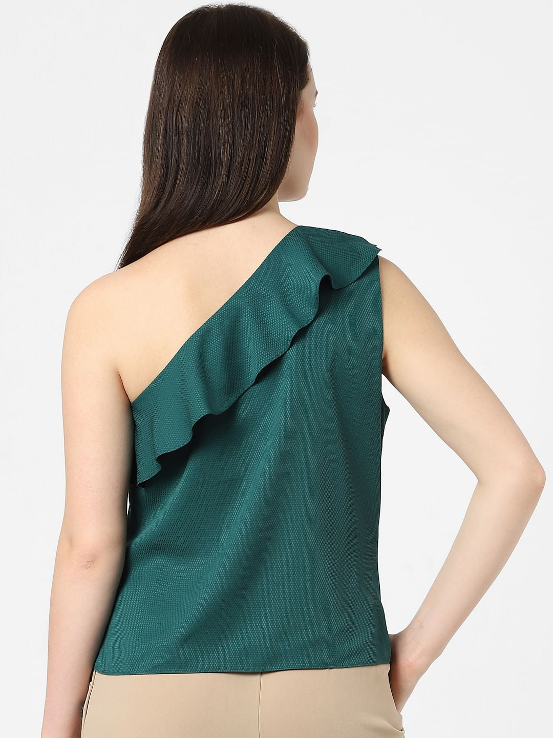 Dark Green One Shoulder Top