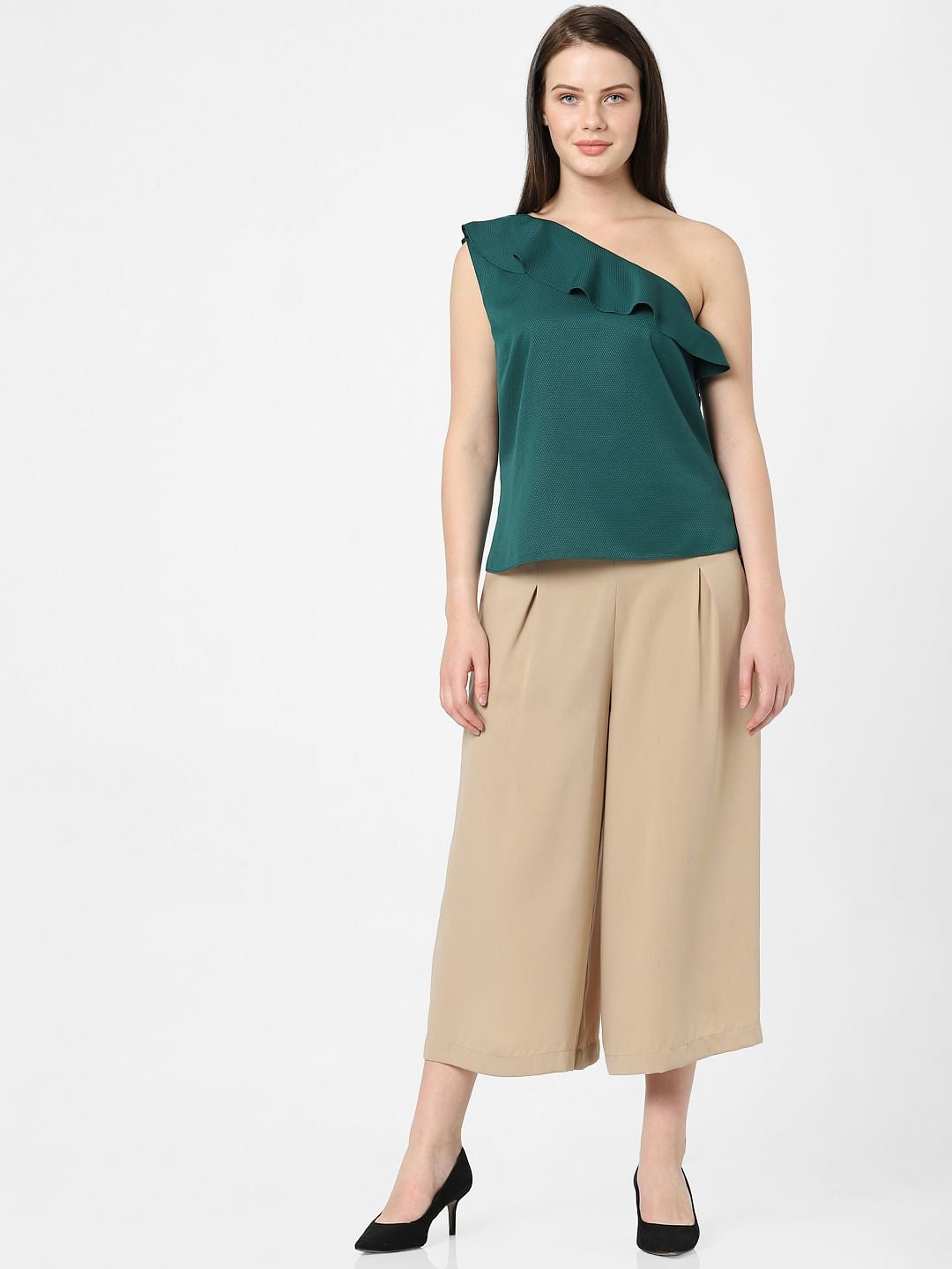 Dark Green One Shoulder Top