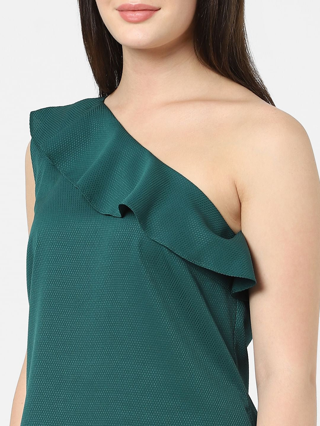 Dark Green One Shoulder Top