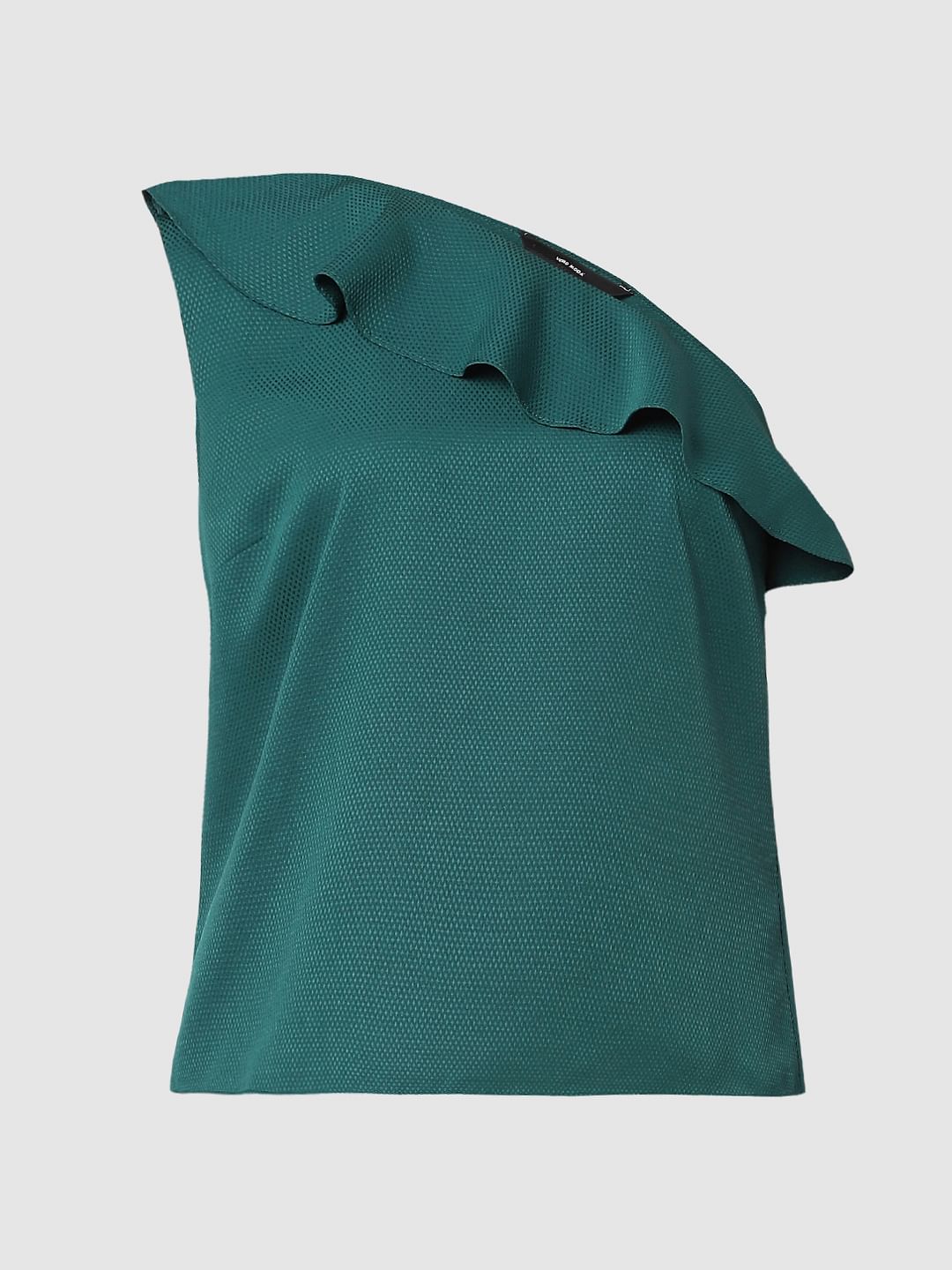 Dark Green One Shoulder Top