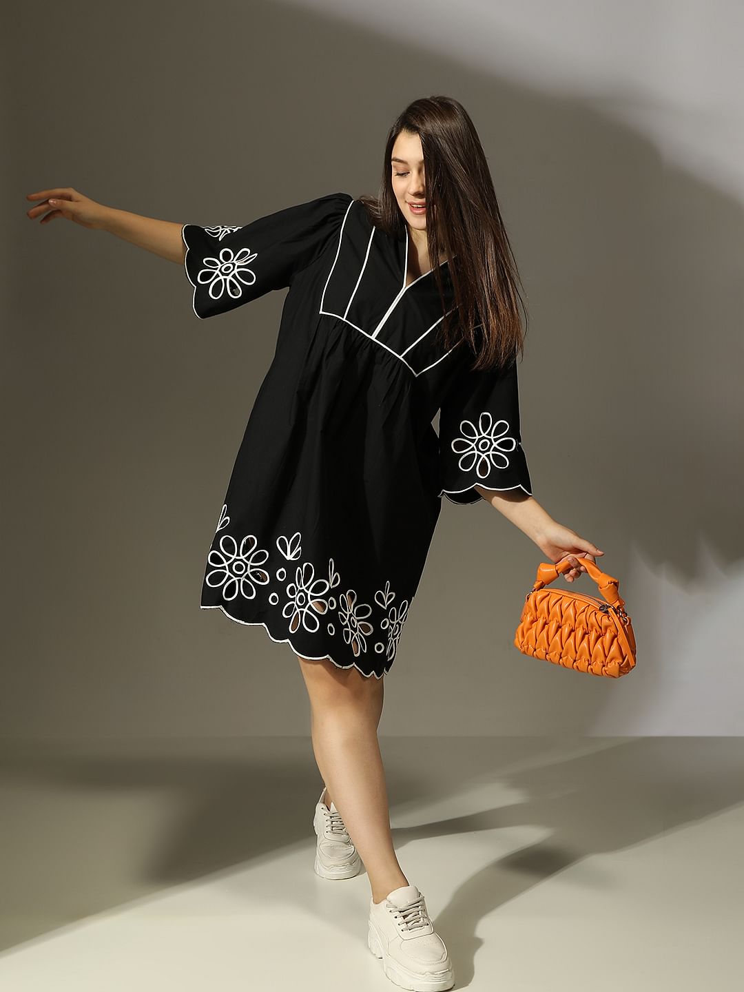 Black Cutwork Shift Dress