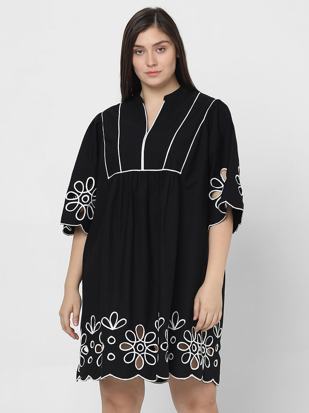 Curve Black Cutwork Shift Dress