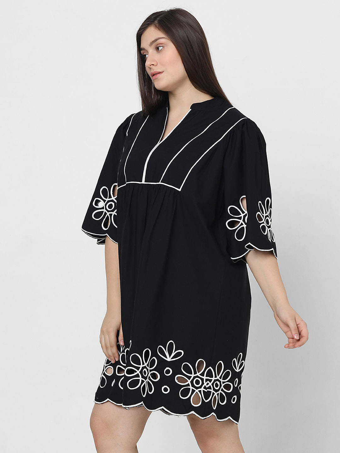 Curve Black Cutwork Shift Dress