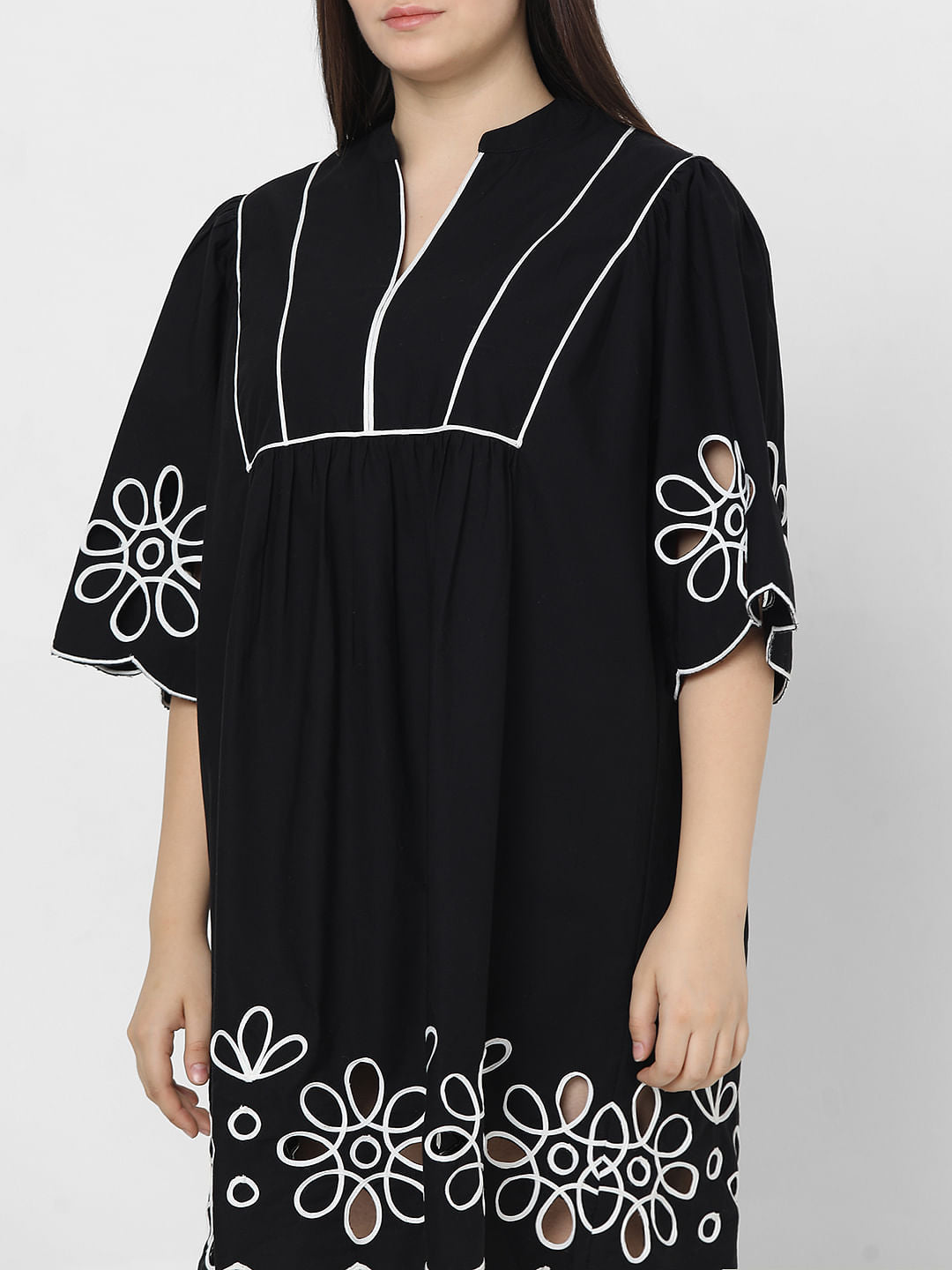 Curve Black Cutwork Shift Dress