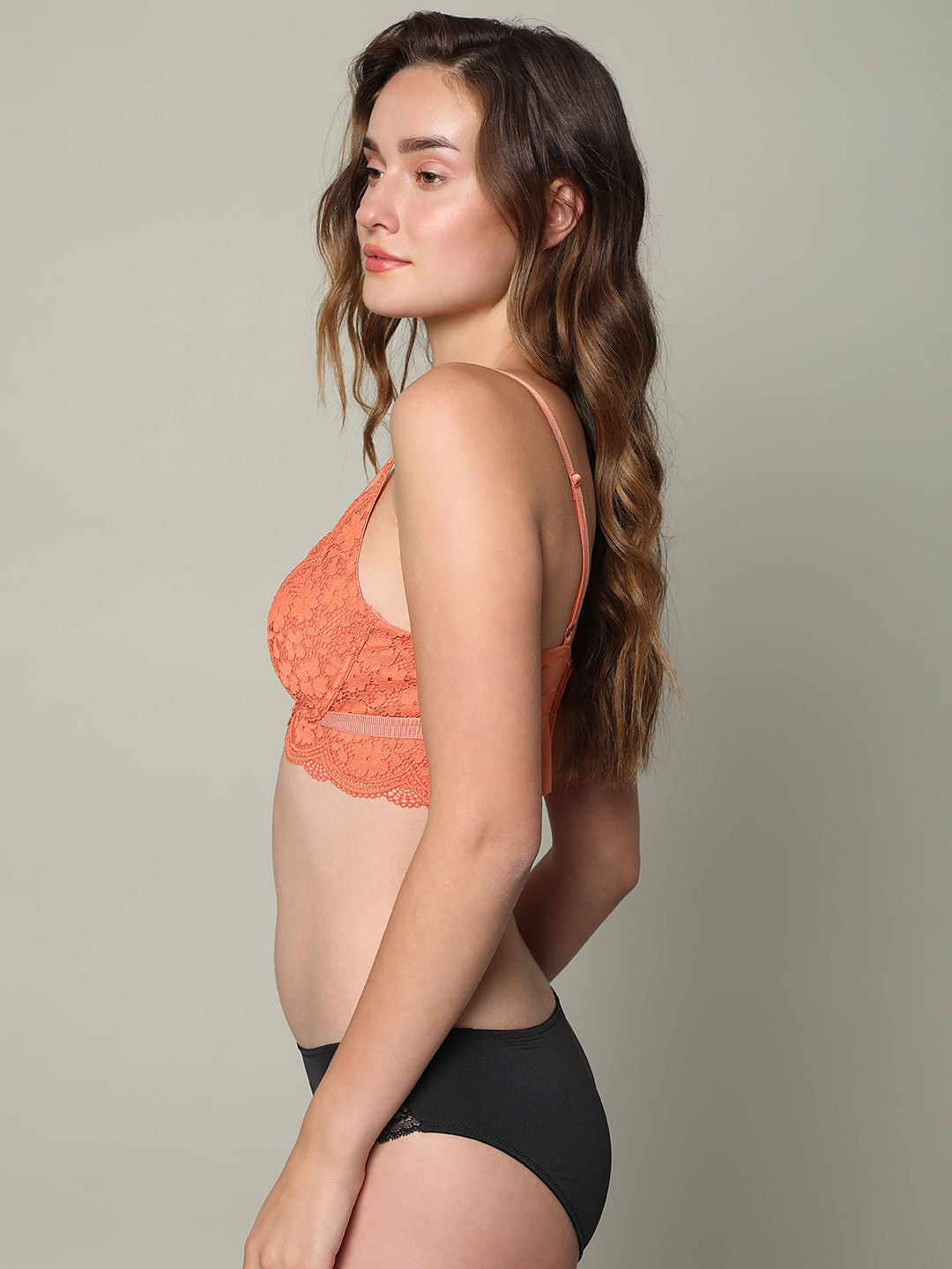 Intimates Orange Lace Plunge Bra