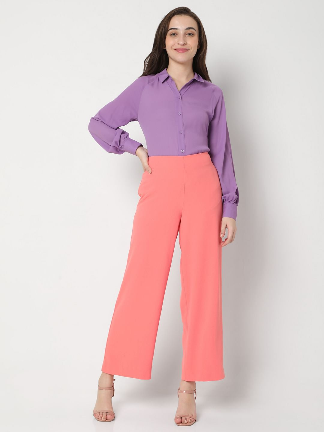 Coral High Rise Flared Co-Ord Set Pants