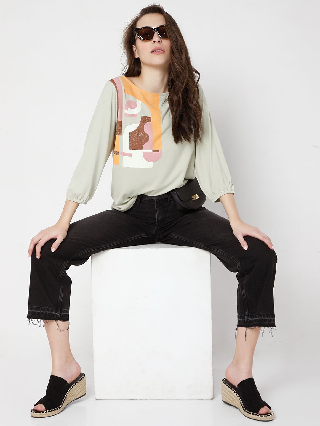 Green Abstract Print Top