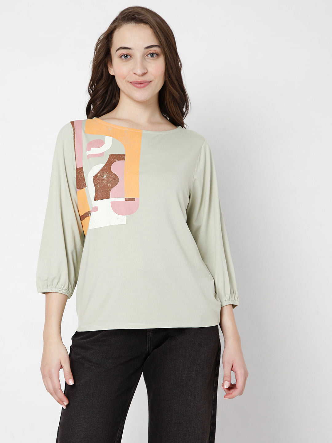 Green Abstract Print Top