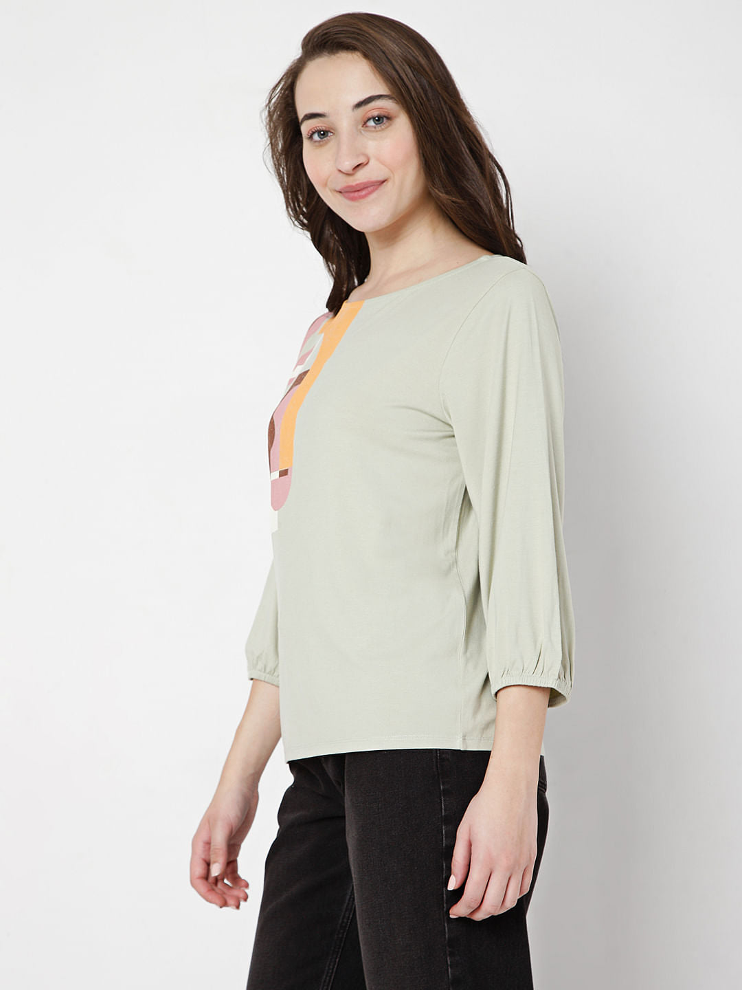 Green Abstract Print Top