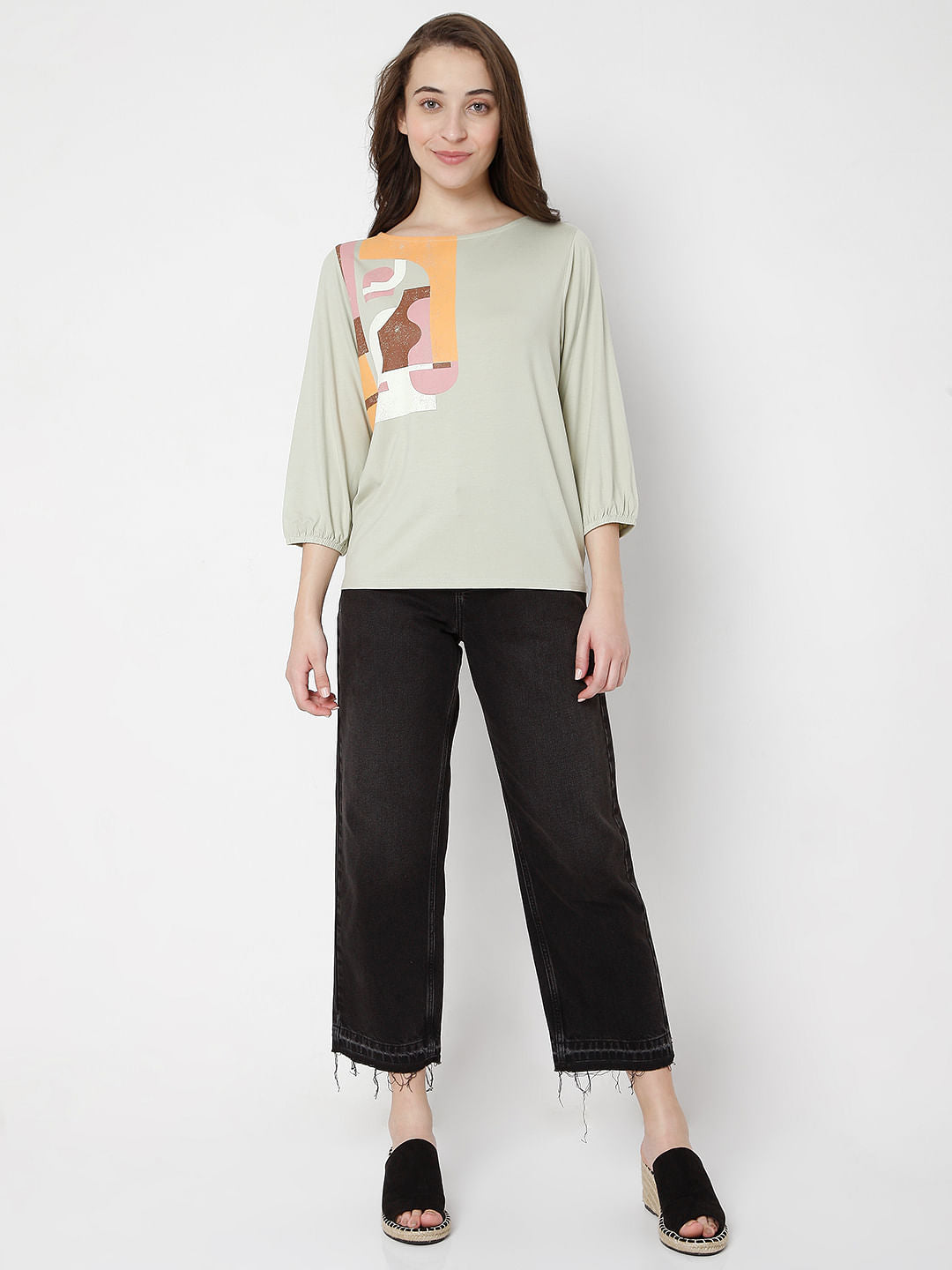 Green Abstract Print Top