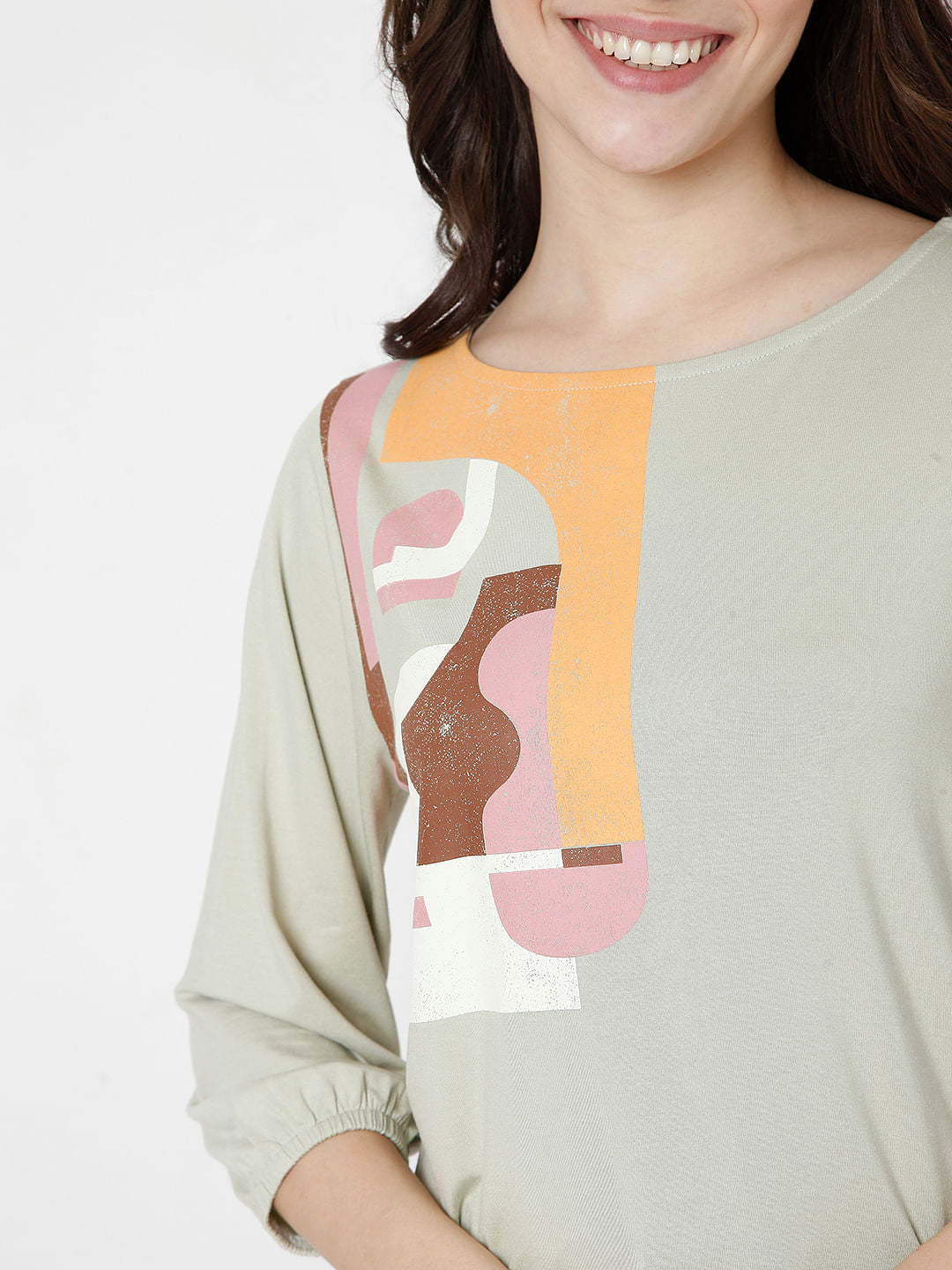 Green Abstract Print Top