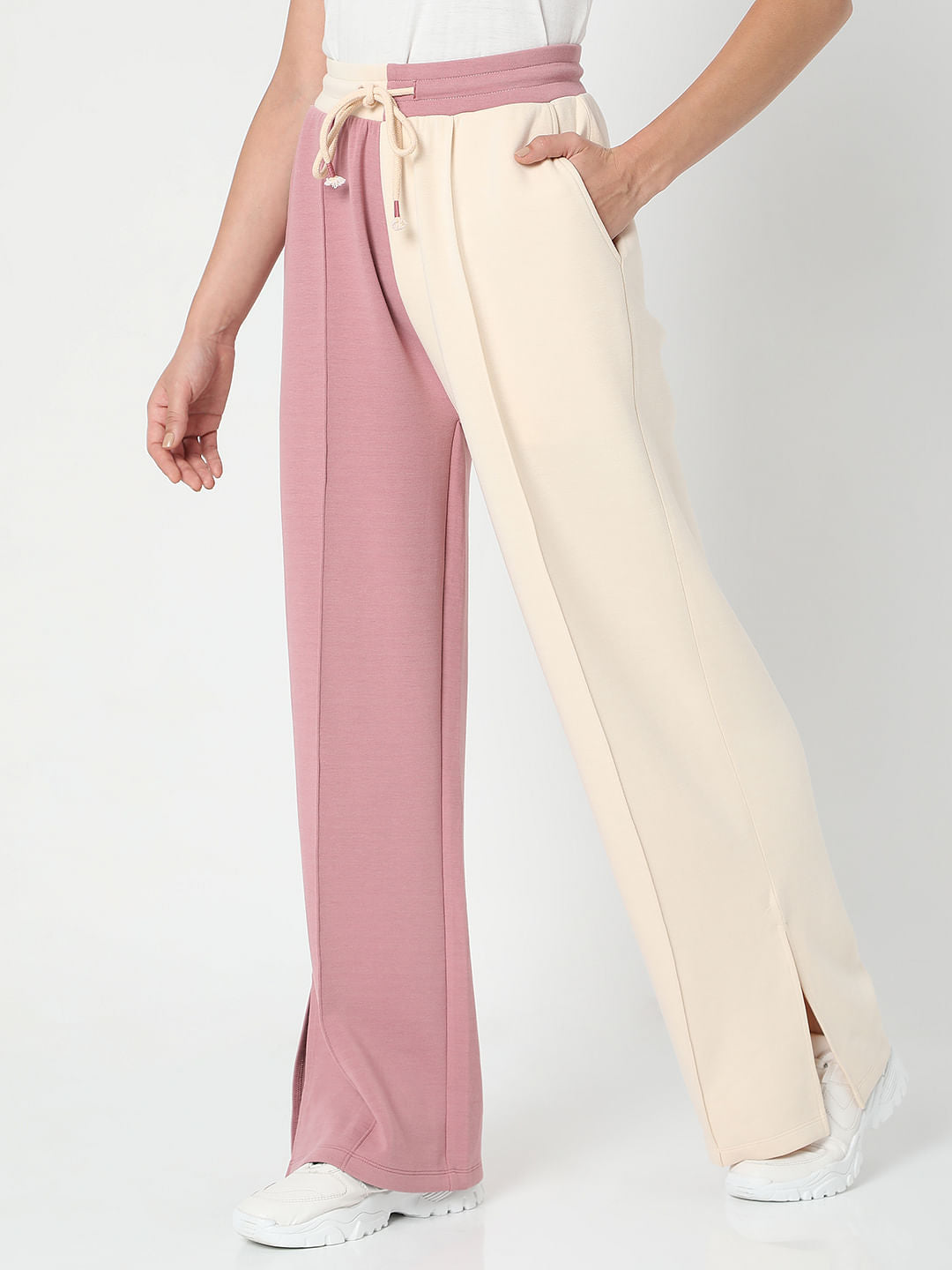 Beige Colourblocked Co-Ord Sweatpants