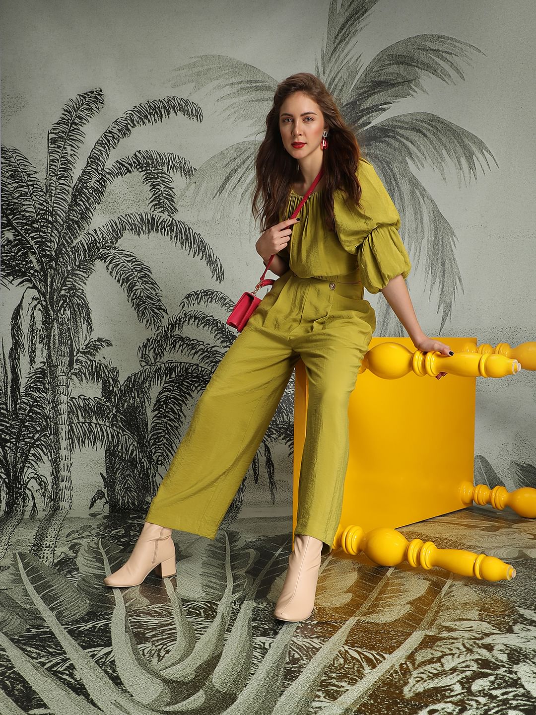 Marquee Lime Green Wide Leg Co-Ord Set Pants