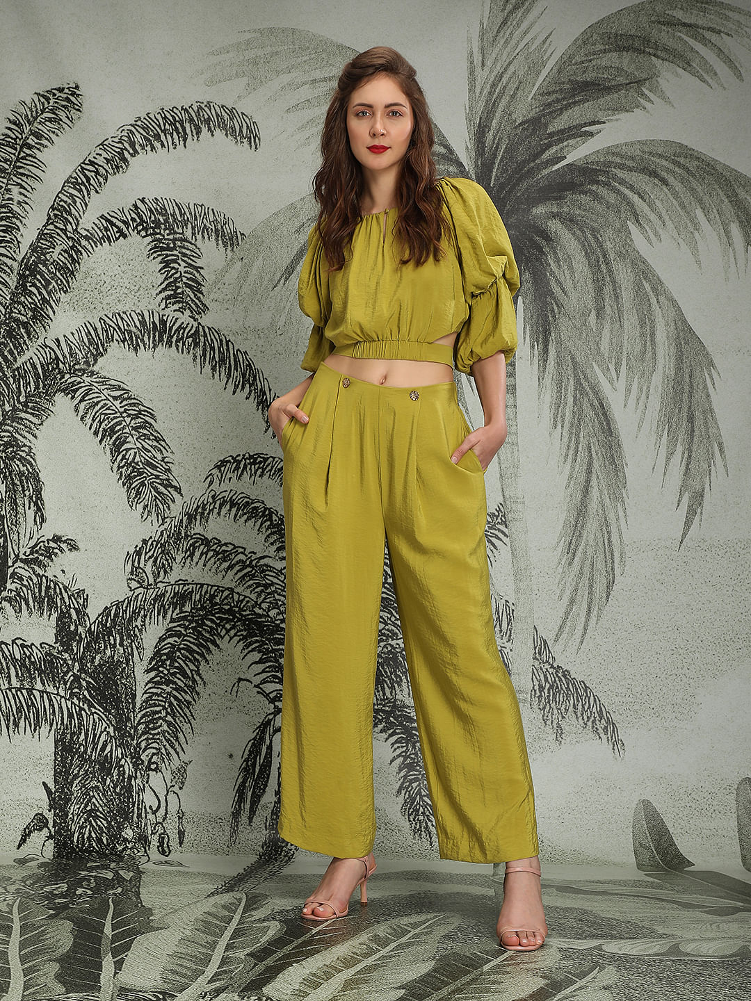 Marquee Lime Green Wide Leg Co-Ord Set Pants