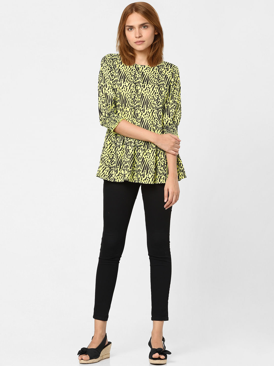 Lime Green Abstract Print Top