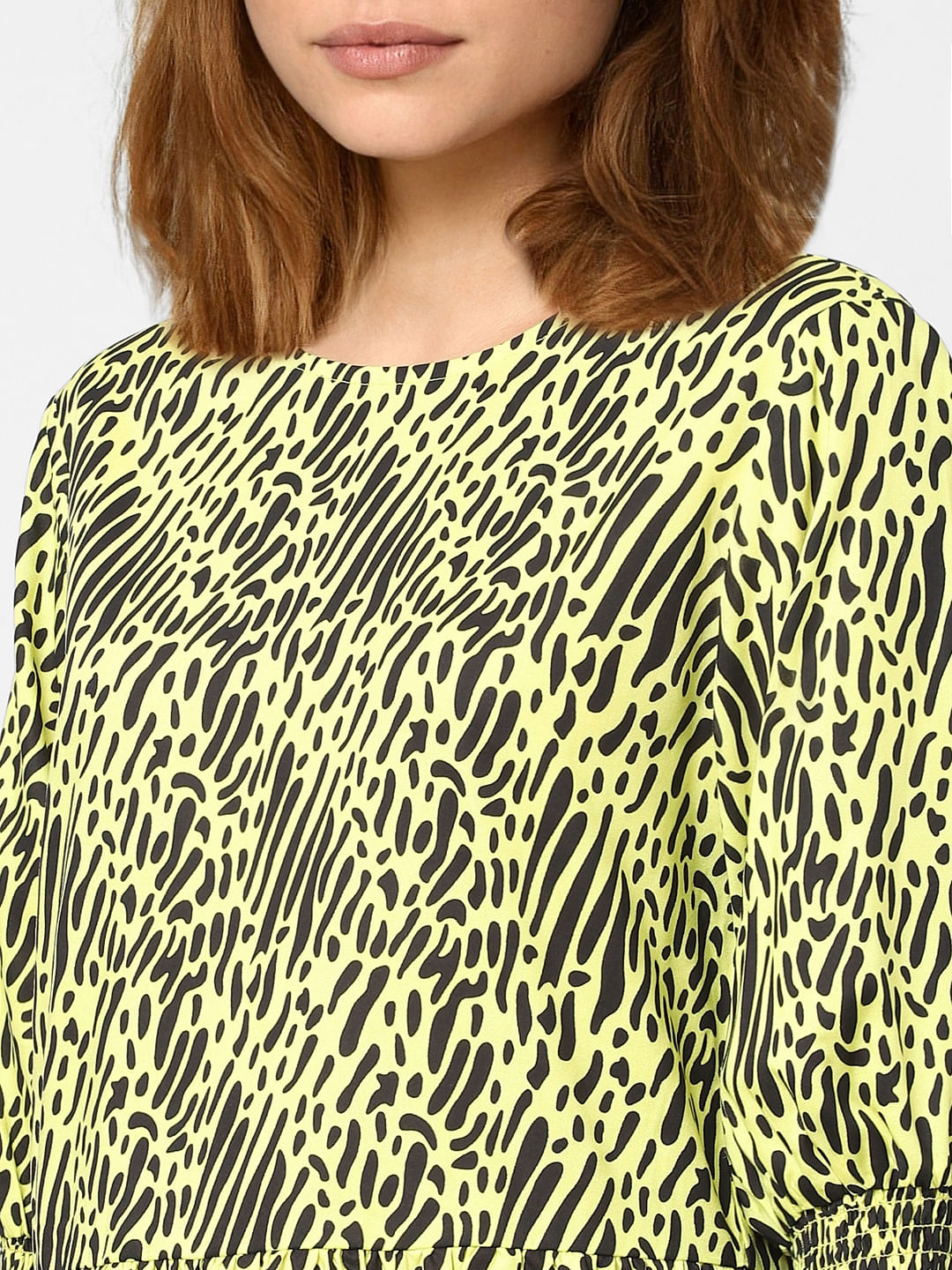Lime Green Abstract Print Top