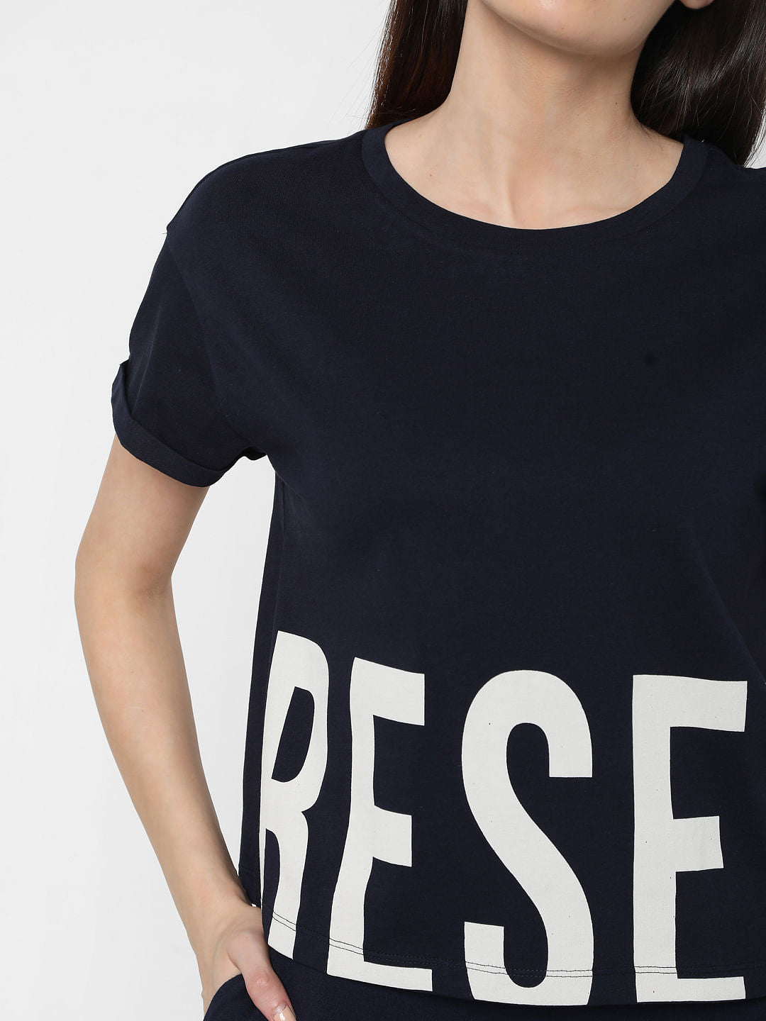 Navy Blue Text Print Lounge T-Shirt