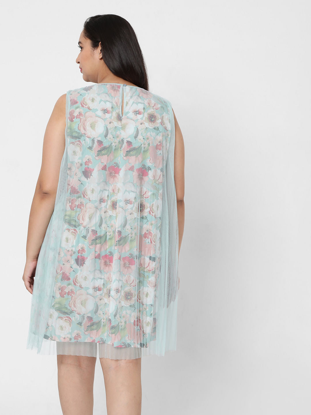 Curve Green Floral Mesh Layered Dress