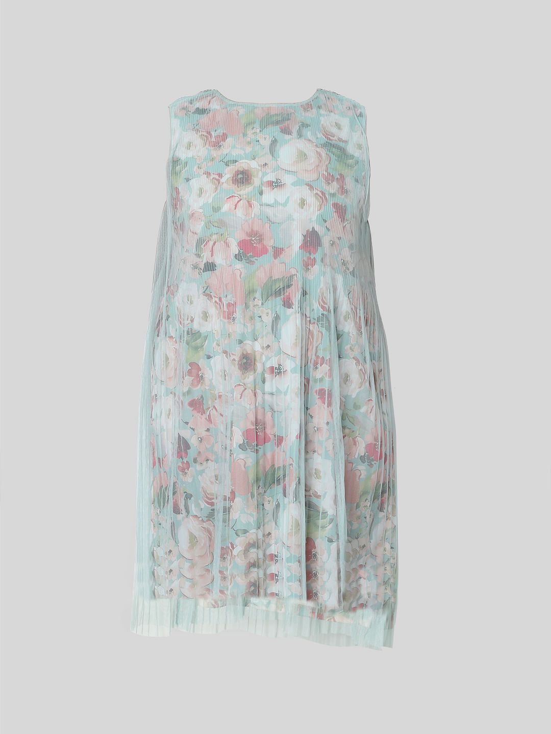 Curve Green Floral Mesh Layered Dress