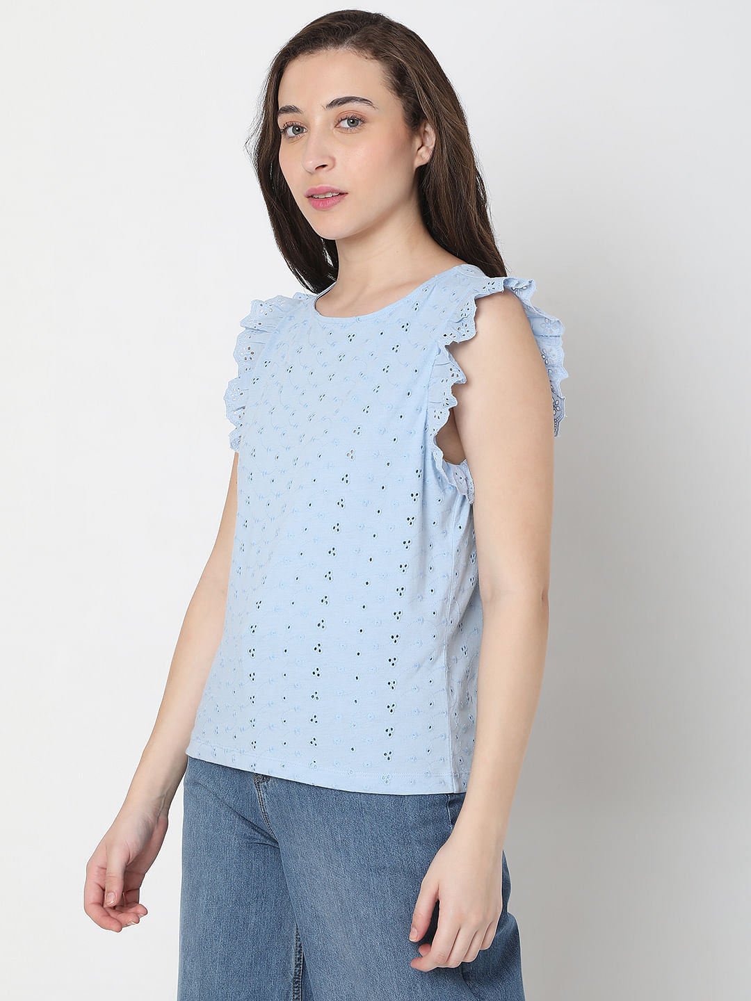 Blue Schiffli Top