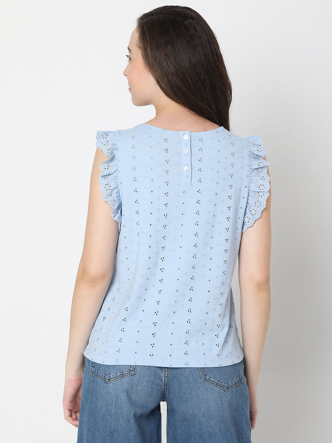 Blue Schiffli Top