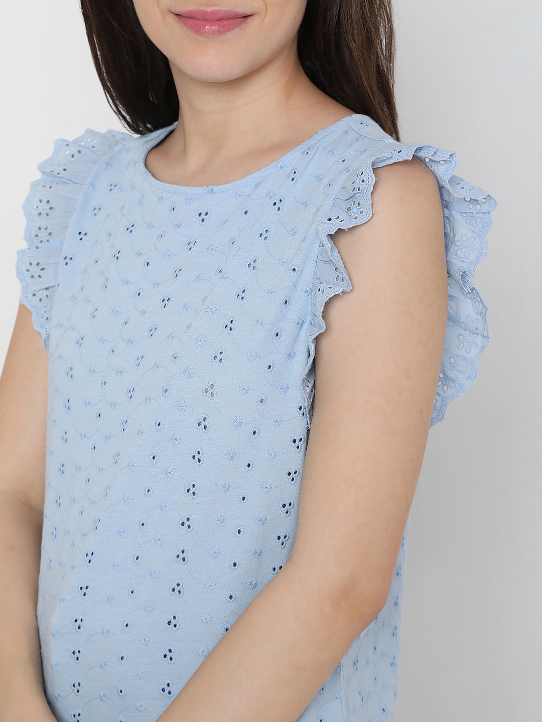 Blue Schiffli Top