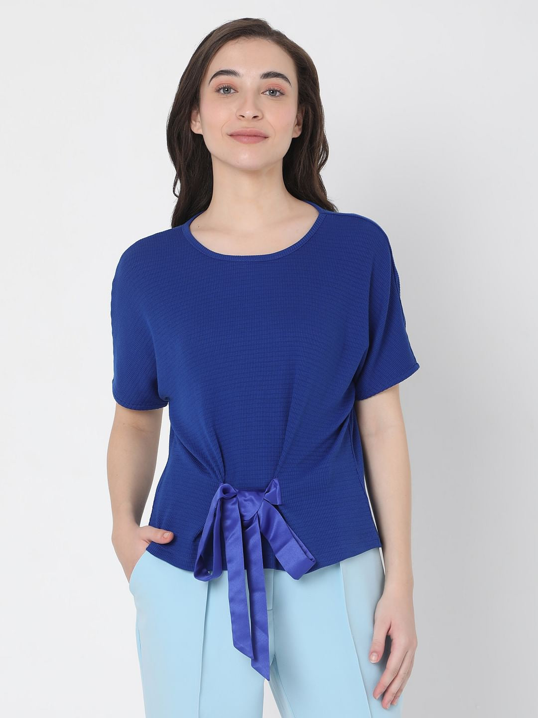 Blue Front Tie-Up Top