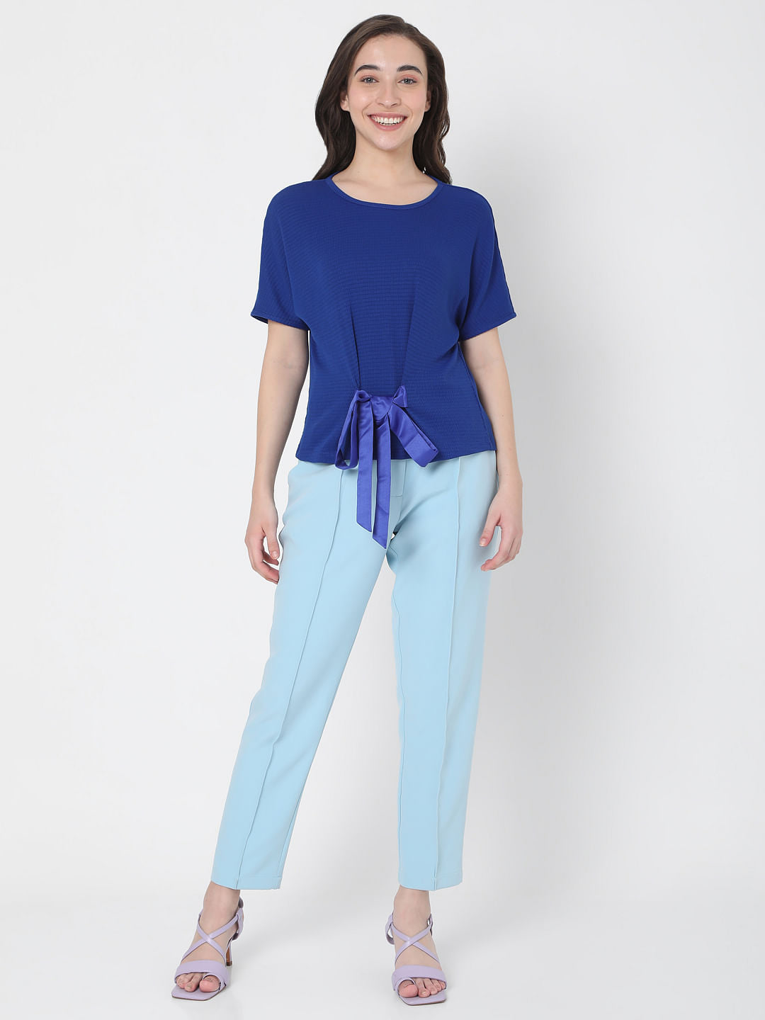 Blue Front Tie-Up Top