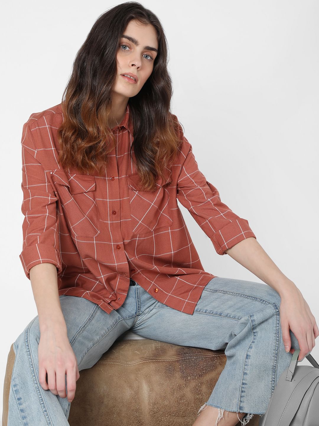 Brown Windowpane Check Shirt