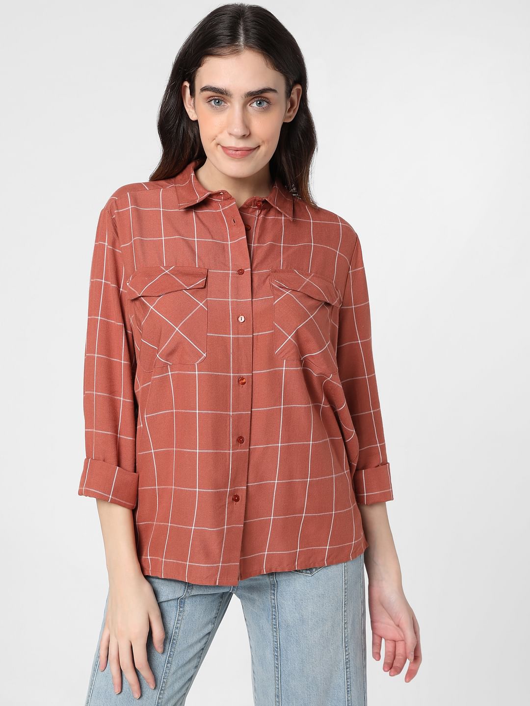 Brown Windowpane Check Shirt