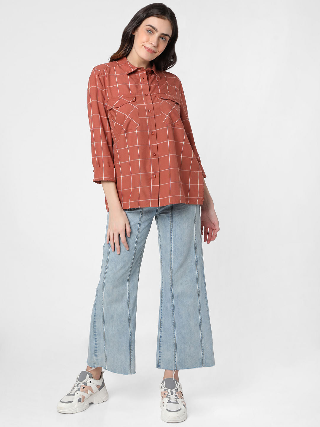 Brown Windowpane Check Shirt