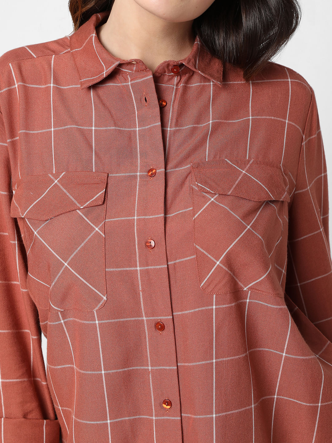 Brown Windowpane Check Shirt